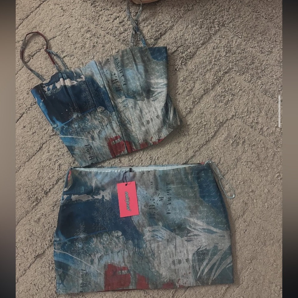 Edikted Blue Skirt and Cropped Shirt Set